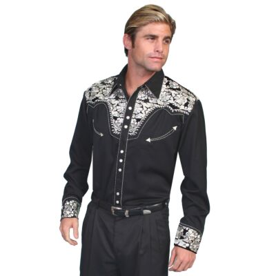 Scully Silver Men's Long Sleeve Snap Front Tooled Embroidered Shirt  P-634