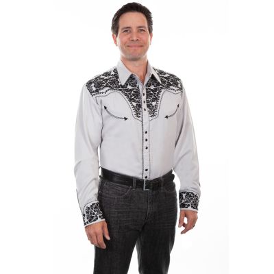 Scully Steel Men's Long Sleeve Snap Front Tooled Embroidered Shirt  P-634