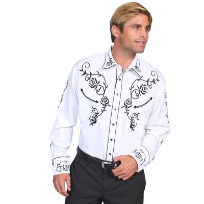 Scully Floral Embroidered Snap Front Shirt   P706  WHT   ****Online Only