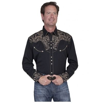 Scully Black Embroidered Long Sleeve Men's Snap Shirt P-852
