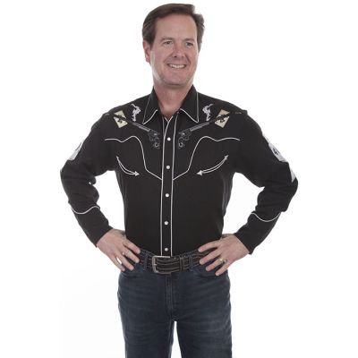 Scully Black Embroidered Men's Long Sleeve Snap From Western Shirt P-852