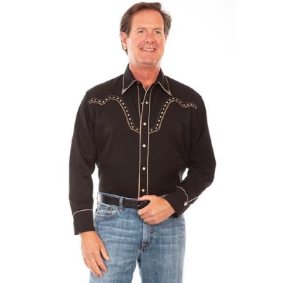 Scully Black Studded Western Men's Snap Shirt P-898
