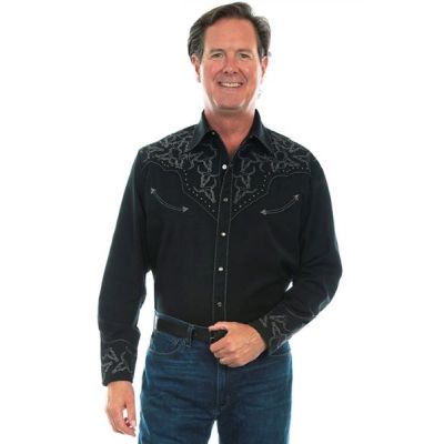 Scully Black Traditional Embroidered Longhorn Mens Snap Western Shirt P-912