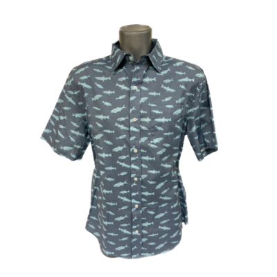 Stillwater Supply Blue Fish Print Classic Fit Men's Poplin Short Sleeve Button Down Shirt P1924-010-CS-BL