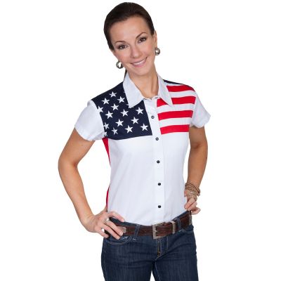 Scully Patriotic Collection cap sleeve color block snap front shirt  PL756SS WHT   ***Online Only
