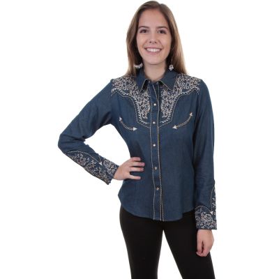Scull Two Tone Embroidered snap front western shirt  PL866 DEN   ***Online Only