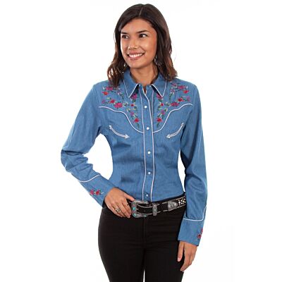 Scully light weight floral embroidered snap front western shirt PL879 DEN  ***Online Only
