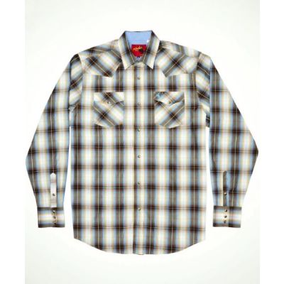 Rodeo Clothing Brown Plaid Mens Longsleeve Snap Shirt PS400L-BT-492