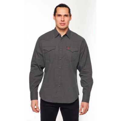 Rodeo Clothing Black with Print Men's Longsleeve Snap Shirt PS100L-147