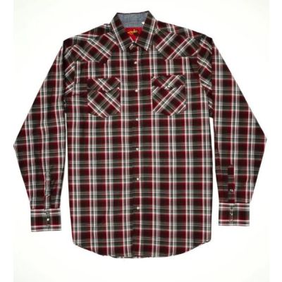 Rodeo Clothing Red and Black Plaid Mens Longsleeve Snap Shirt PS400L-BT-477