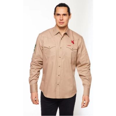 Rodeo Clothing Khaki Men's Longsleeve Shirt with Mexico Flag PS550L-KHKMEX