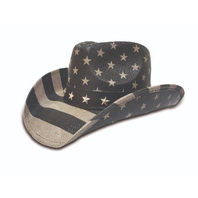 Hat Vision Black Stained American Flag Western Hat R12