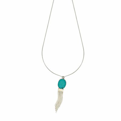 Myra Azure Turquoise Stone Pendant Necklace with Fringe S-3206