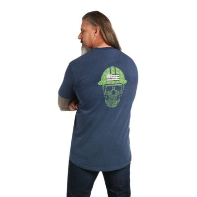 Ariat Navy Heather/Lime Rebar Cotton Strong Roughneck Men's Short Sleeve Graphic T-Shirt 10039465