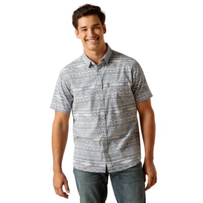 Ariat Chambray Blue Mack Stetch Modern Fit Men's Short Sleeve Shirt 10051540