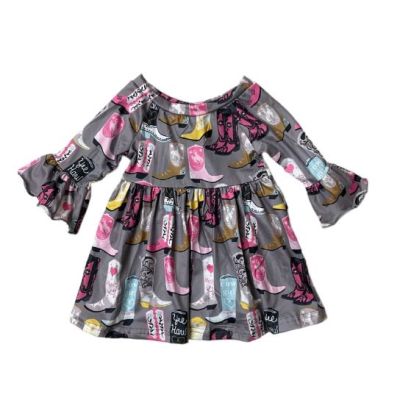 Shea Baby Grey Boot Bell Long Sleeve Toddler Dress SDRF18