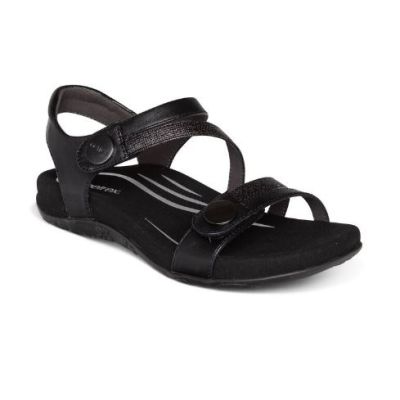 Aetrex Black Jess Adjustable Quarter Strap Womens Sandals SE210