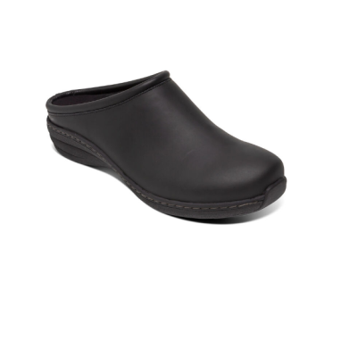Aetrex Black Oiled Leather Robin Womens Comfort Casual Clogs SR101
