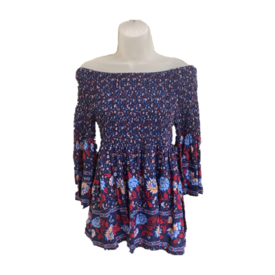 Ana & Rose Navy Floral Print Flutter Sleeve Womens Top in Curvy Sizes SST19-047203-2P