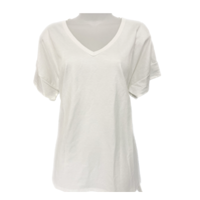 Tres Bien Ivory Short Sleeve Women's Tee Shirt with Side Splits T-38408-IV