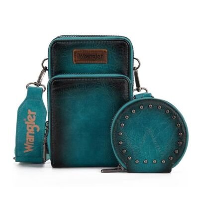 Wrangler Turquoise Crossbody Cell Phone Purse with 3 Zippered Compartment and Coin Pouch WG117-207TQ