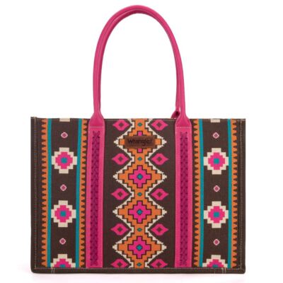 Montana West Wrangler Hot Pink Southwestern Pattern Dual Sided Print Canvas Wide Tote Bag WG2203-8119